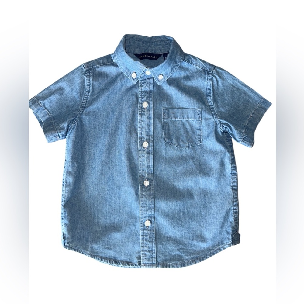 Janie and Jack Short Sleeve Button Down Jeans Shirt 3T